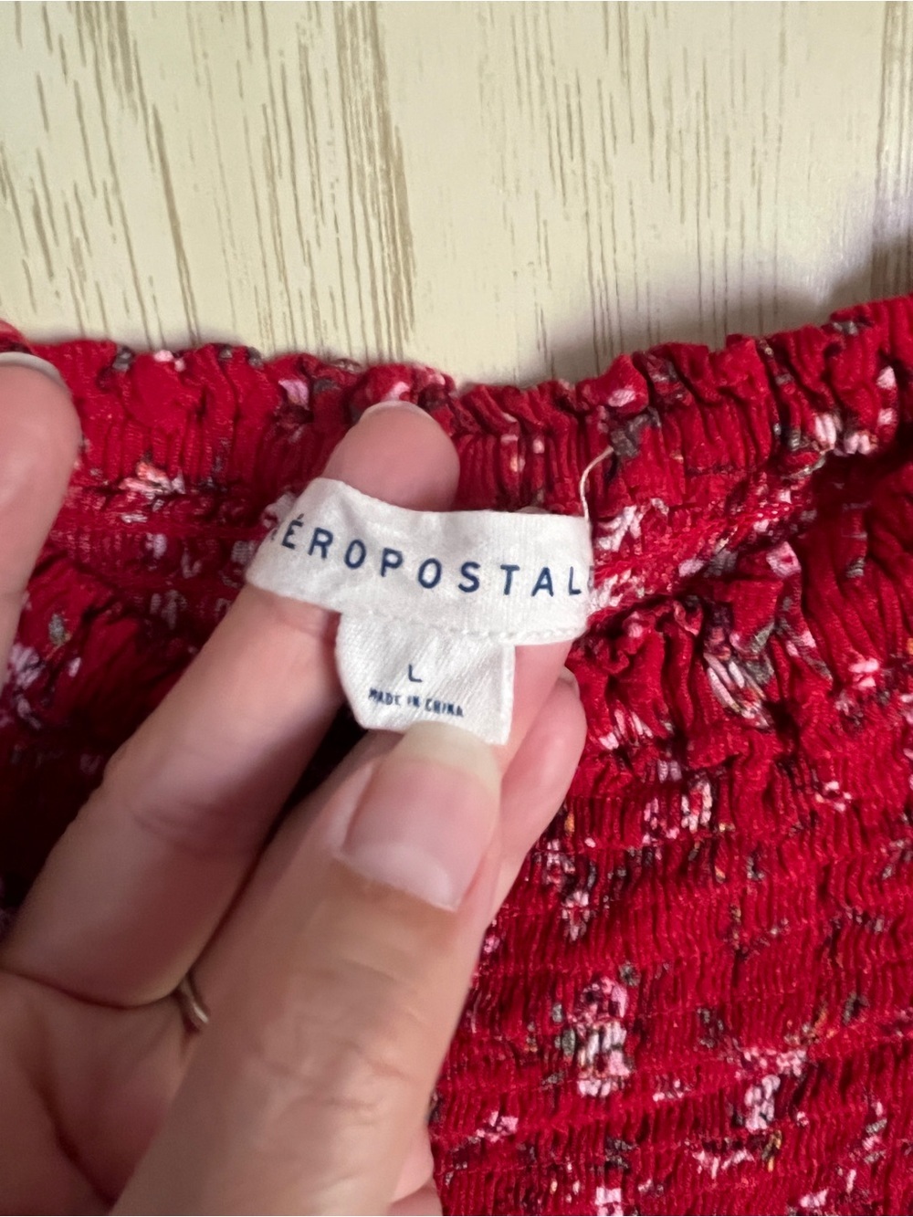 Aeropostale Red Floral Smocked On or Off The Shoulder Maxi Dress Sz Large - Picture 6 of 12